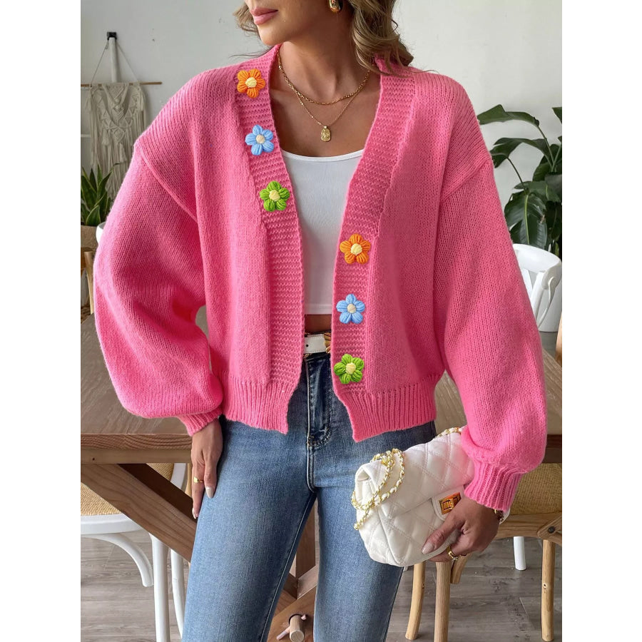 Flower Open Front Cardigan Apparel and Accessories