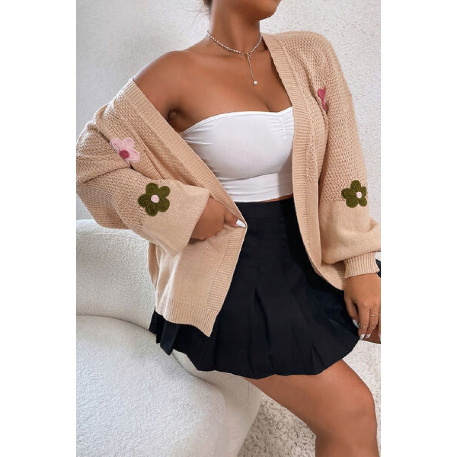 Flower Open Front Dropped Shoulder Cardigan Clothing