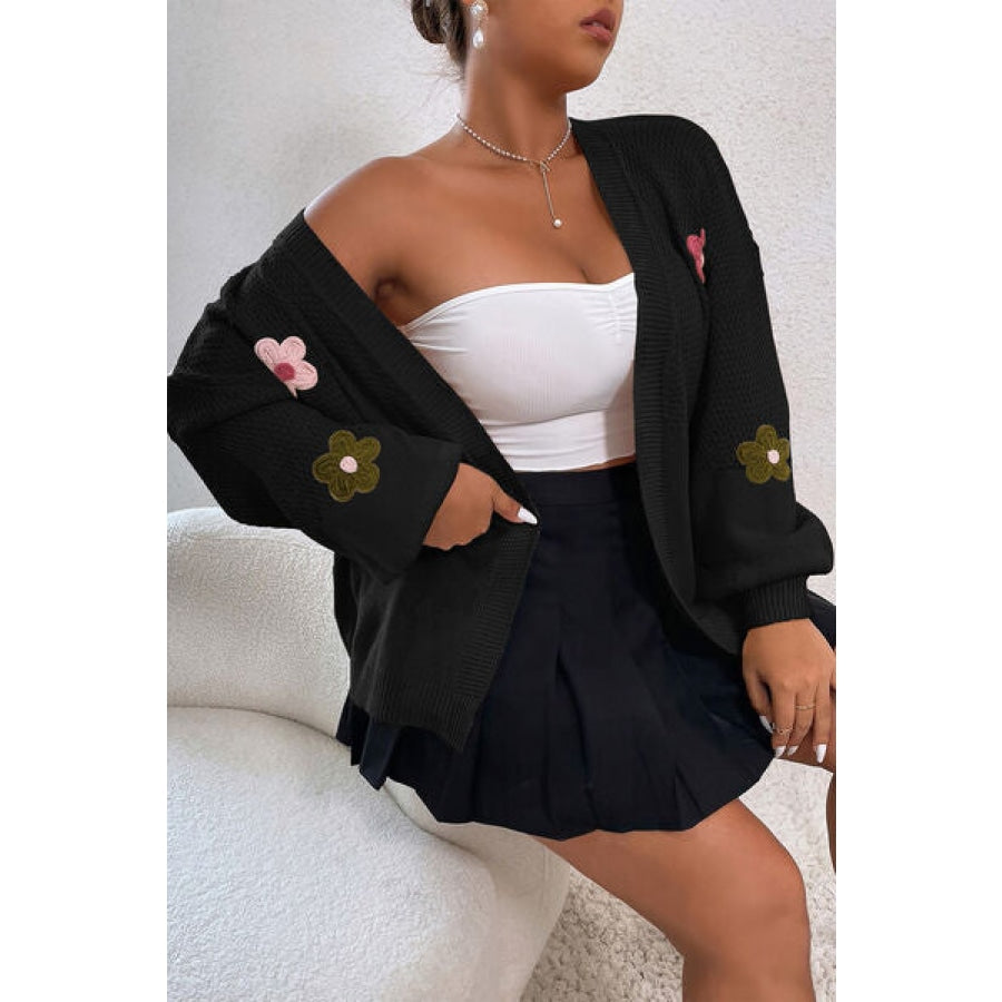 Flower Open Front Dropped Shoulder Cardigan Clothing