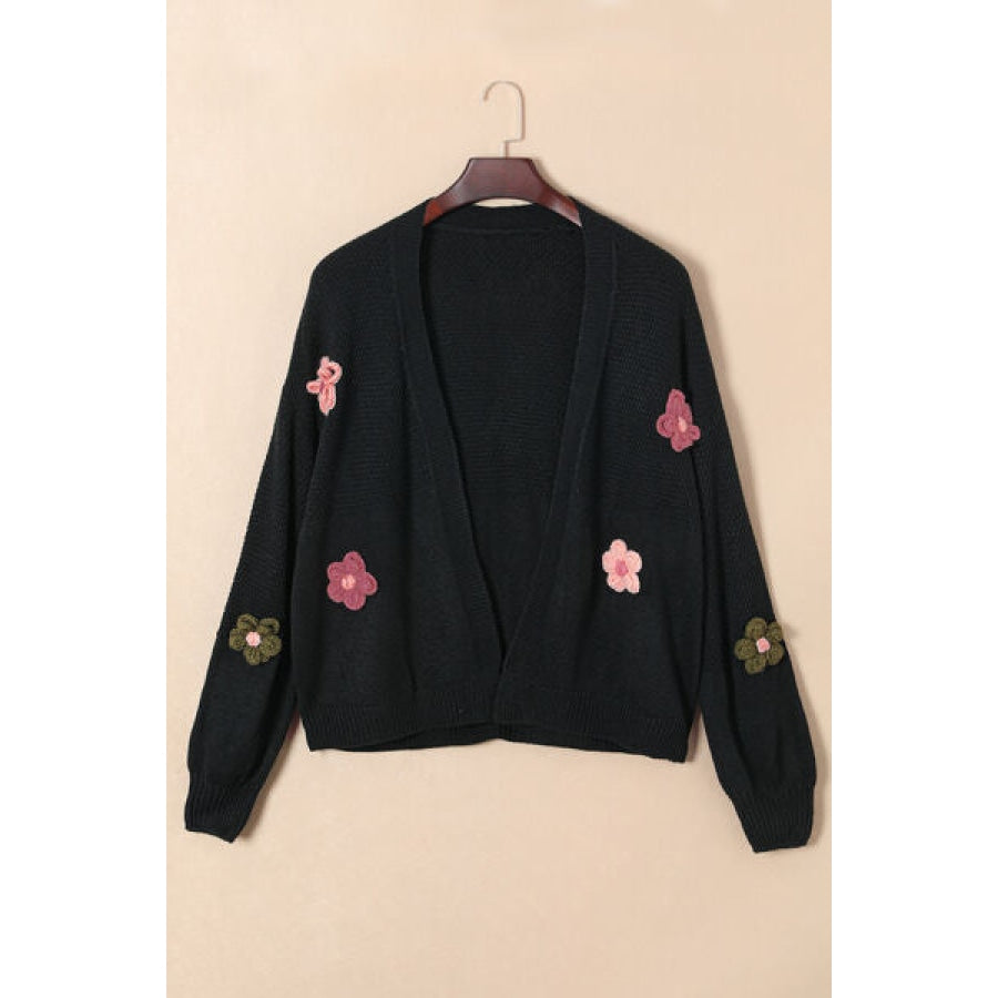 Flower Open Front Dropped Shoulder Cardigan Clothing