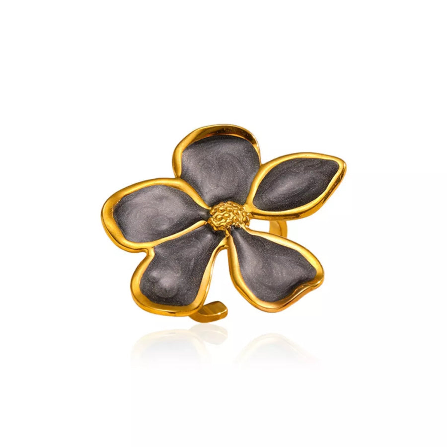 Flower Open Ring Dark Gray / One Size Apparel and Accessories