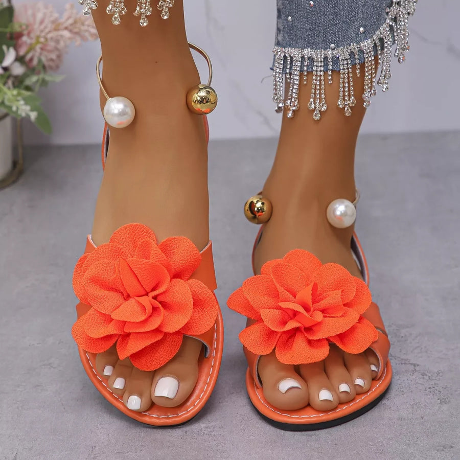 Flower Open Toe Flats Sandals Orange-red / 36 Apparel and Accessories
