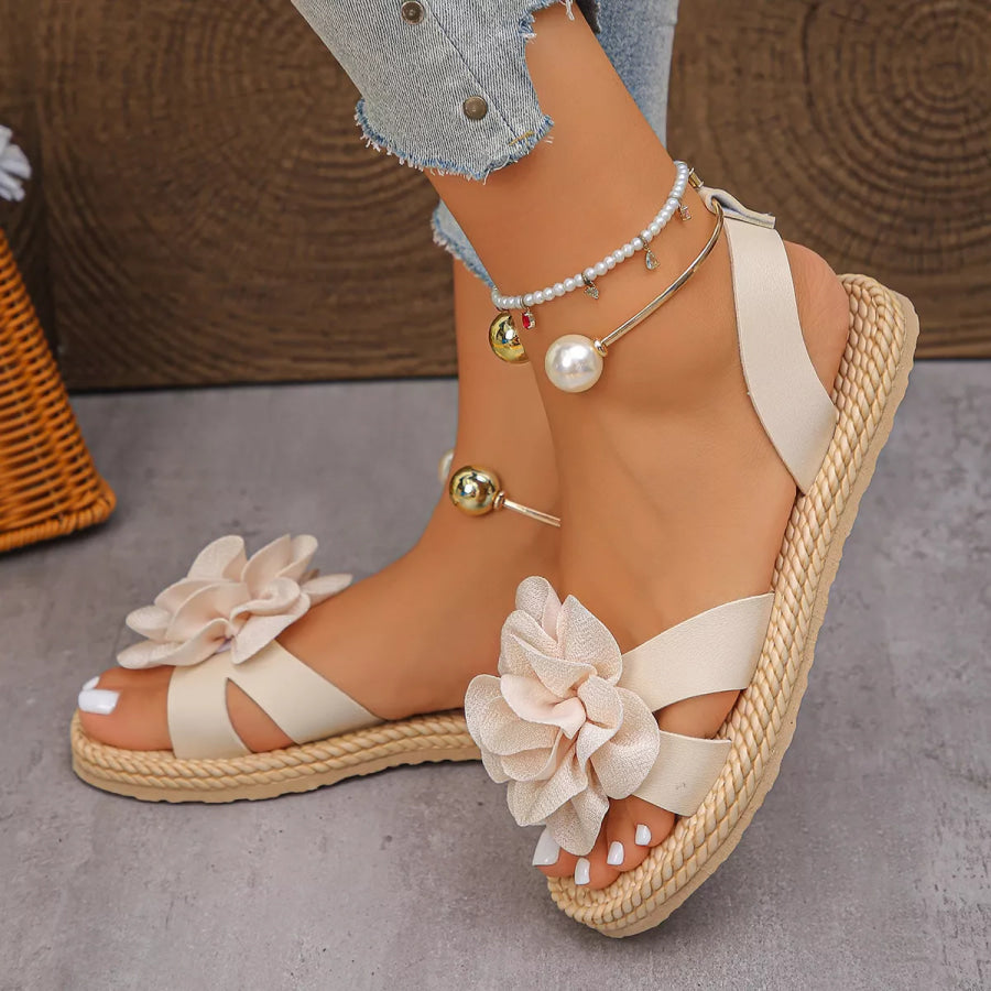 Flower Open Toe Sandals Beige / 36 Apparel and Accessories