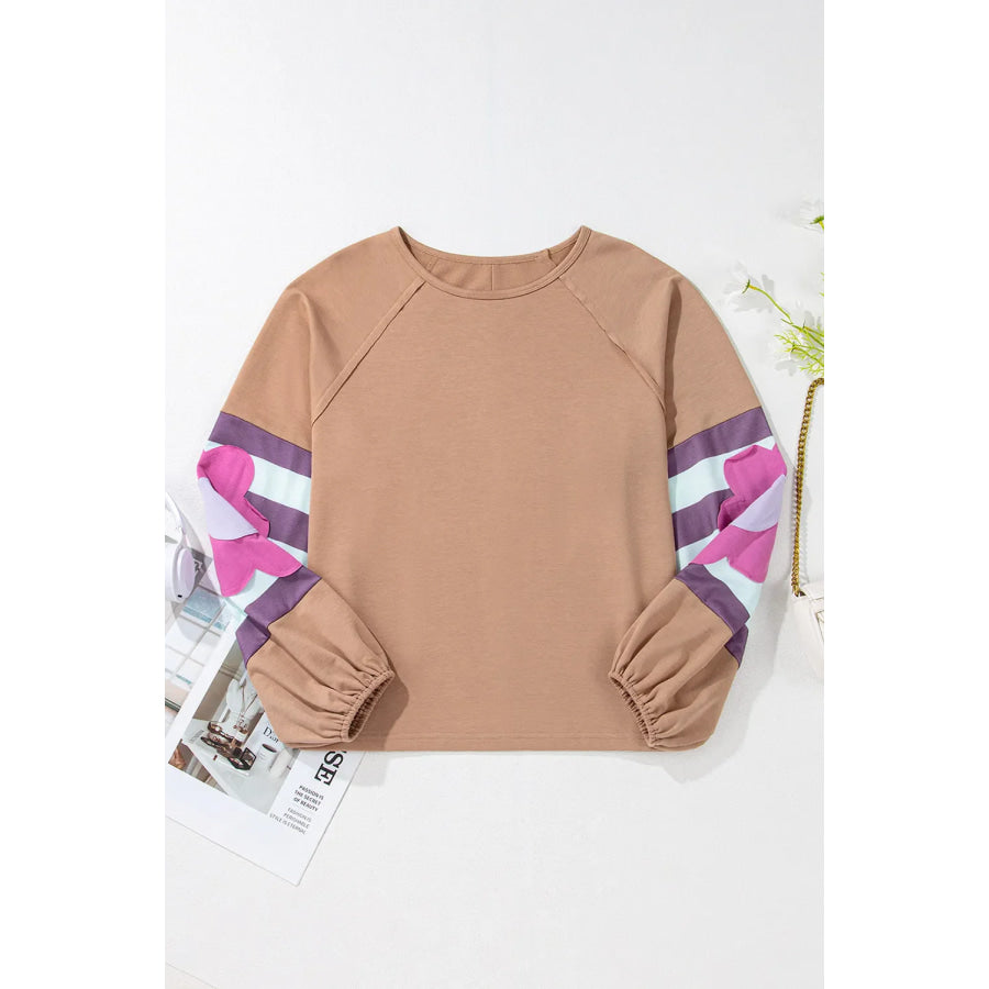 Flower Patch Round Neck Balloon Sleeve Top Apparel and Accessories