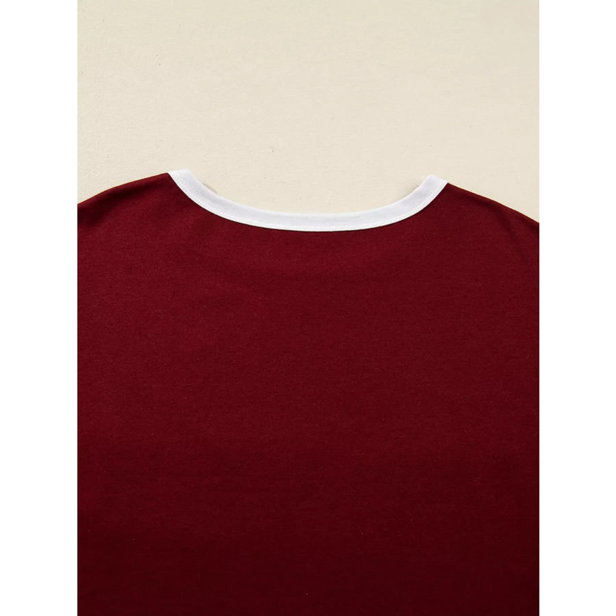 Flower Patched Round Neck Long Sleeve Top Apparel and Accessories