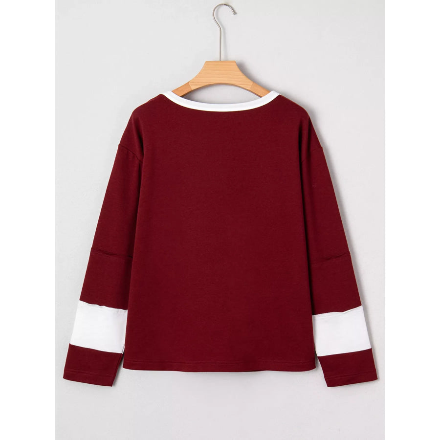 Flower Patched Round Neck Long Sleeve Top Apparel and Accessories