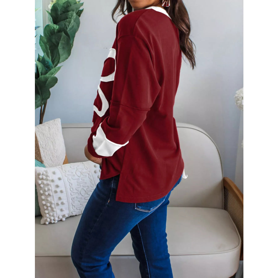 Flower Patched Round Neck Long Sleeve Top Apparel and Accessories