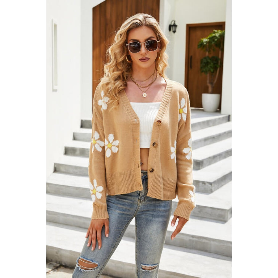 Flower Pattern Button Front Cardigan