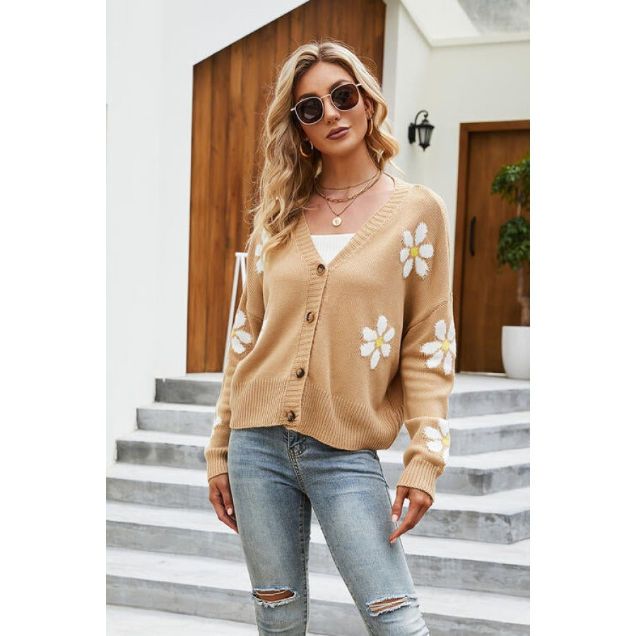 Flower Pattern Button Front Cardigan