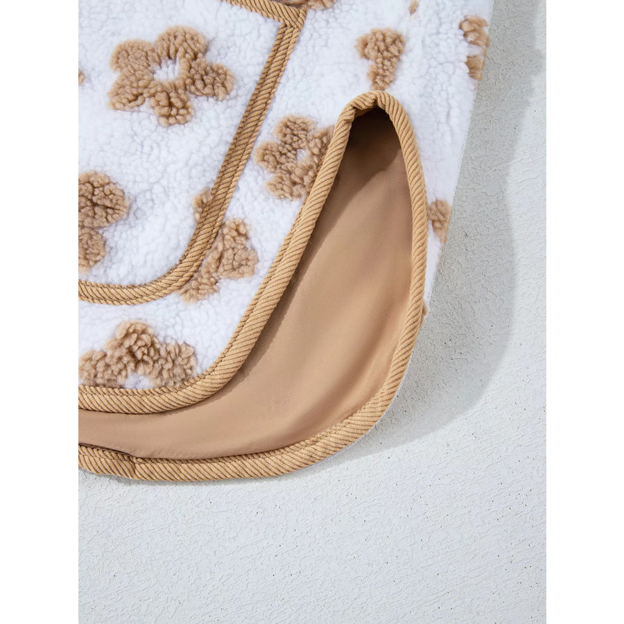Flower Pattern Button Up Fleece Jacket Apparel and Accessories