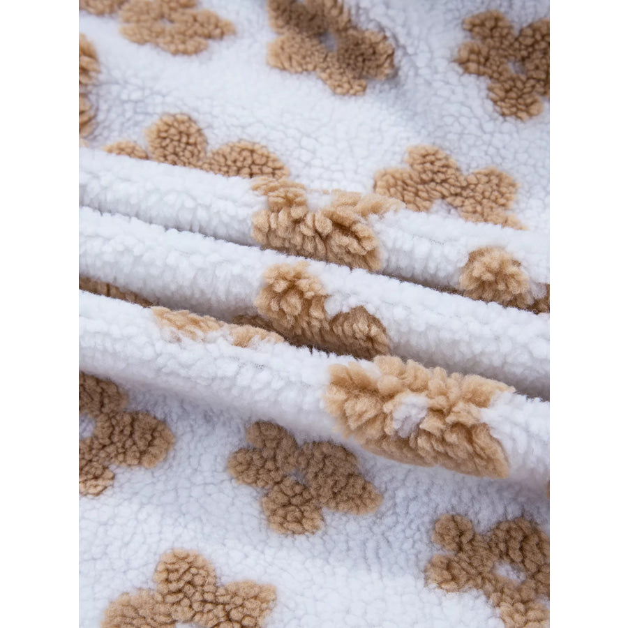 Flower Pattern Button Up Fleece Jacket Apparel and Accessories