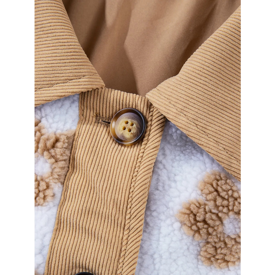 Flower Pattern Button Up Fleece Jacket Apparel and Accessories