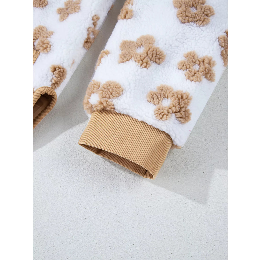 Flower Pattern Button Up Fleece Jacket Apparel and Accessories