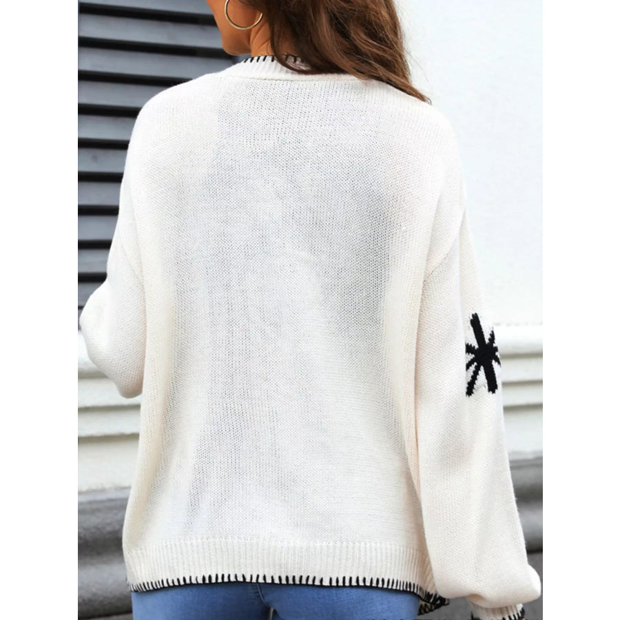 Flower Pattern Open Front Knit Cardigan Apparel and Accessories
