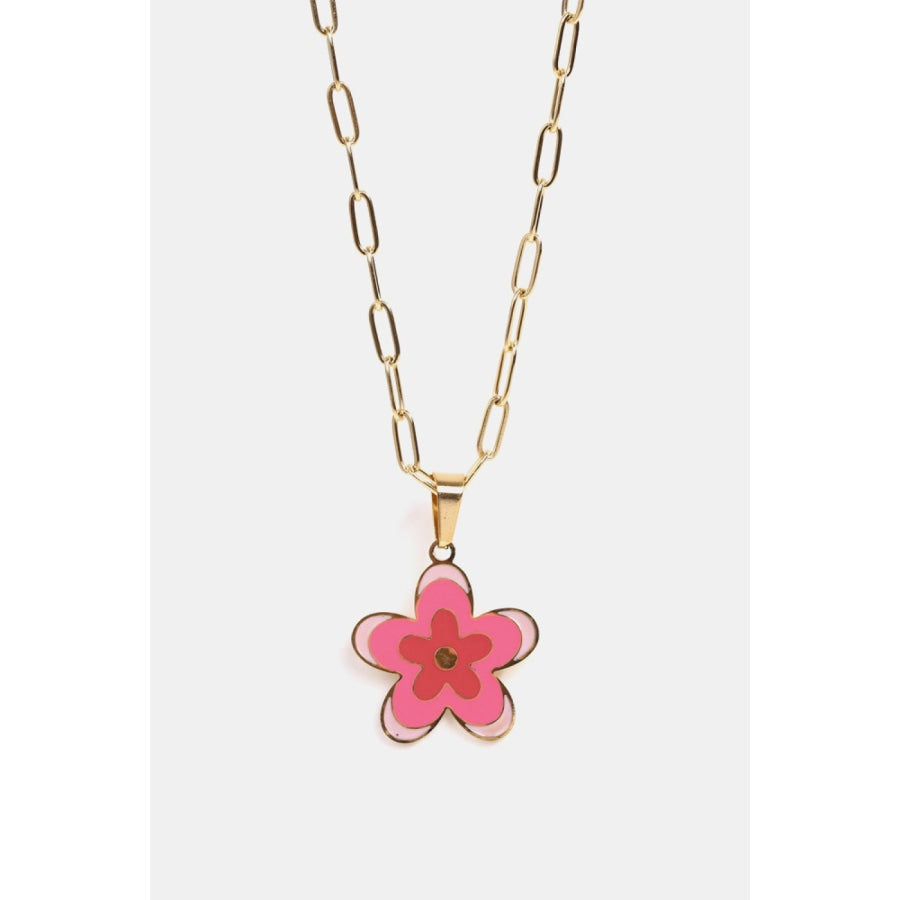 Flower Pendant Stainless Steel Necklace Blush Pink / One Size