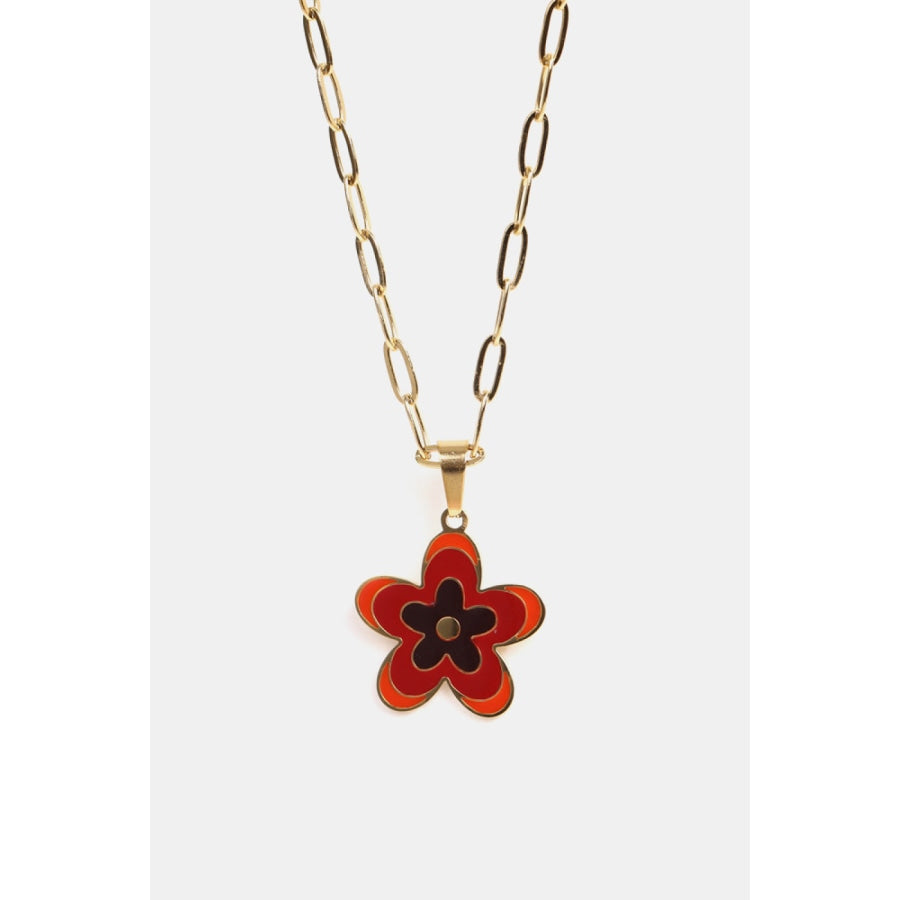 Flower Pendant Stainless Steel Necklace Deep Red / One Size