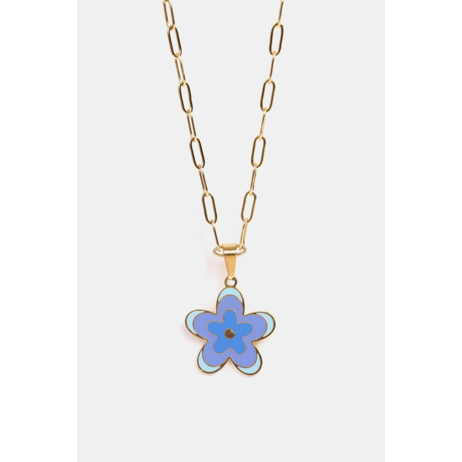 Flower Pendant Stainless Steel Necklace Pastel Blue / One Size