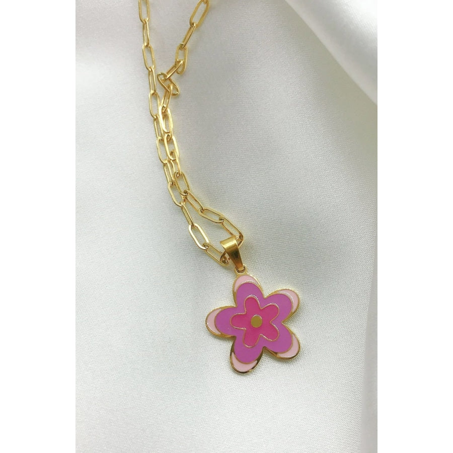 Flower Pendant Stainless Steel Necklace Purple / One Size