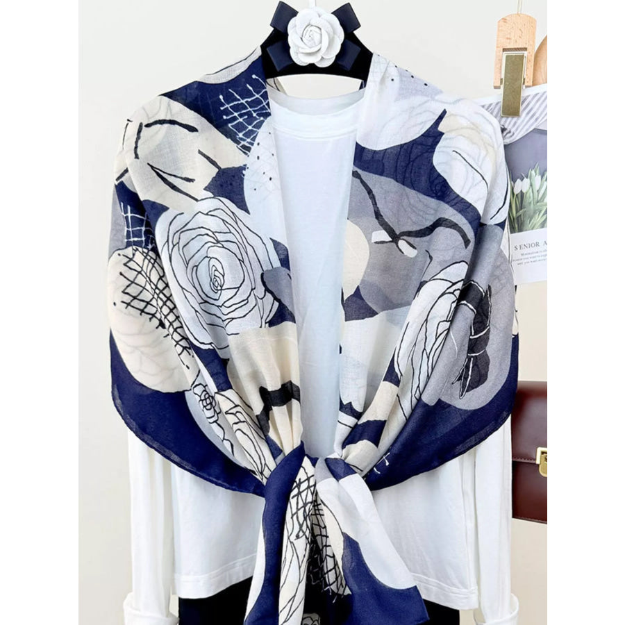 Flower Print Lightweight Scarf Blue / One Size Apparel and Accessories