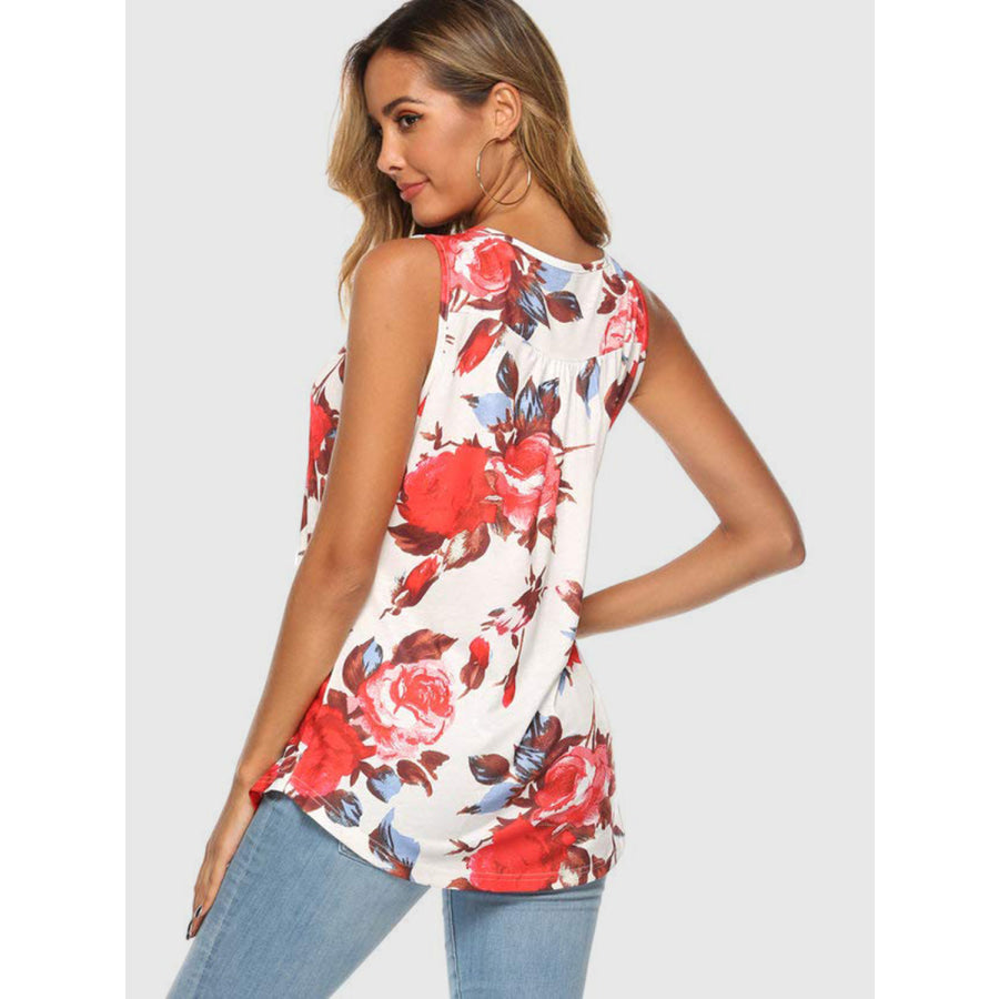 Flower Printed Round Neck Tank Apparel and Accessories