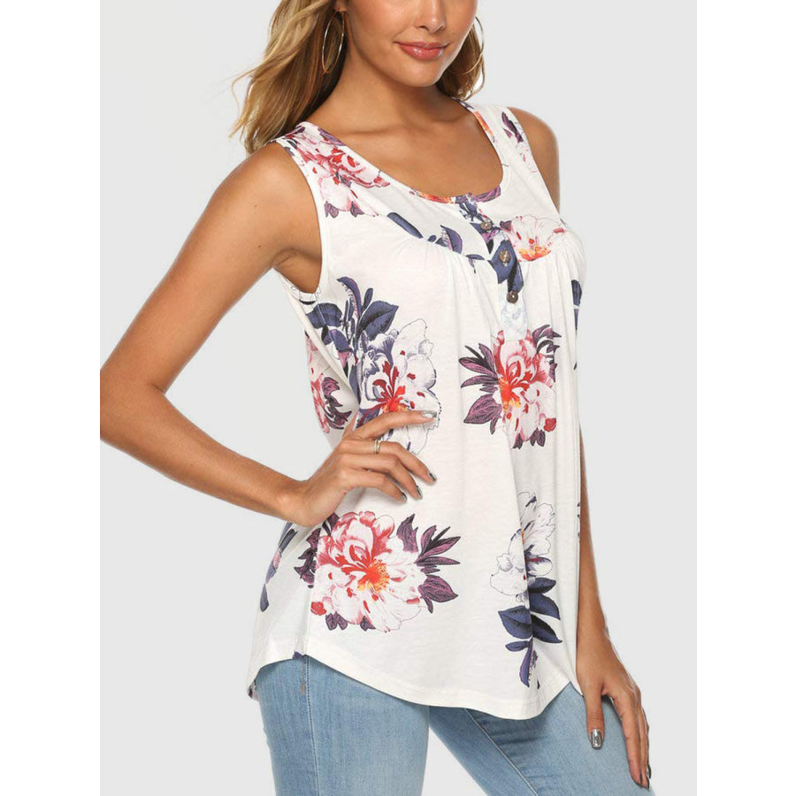 Flower Printed Round Neck Tank Apparel and Accessories