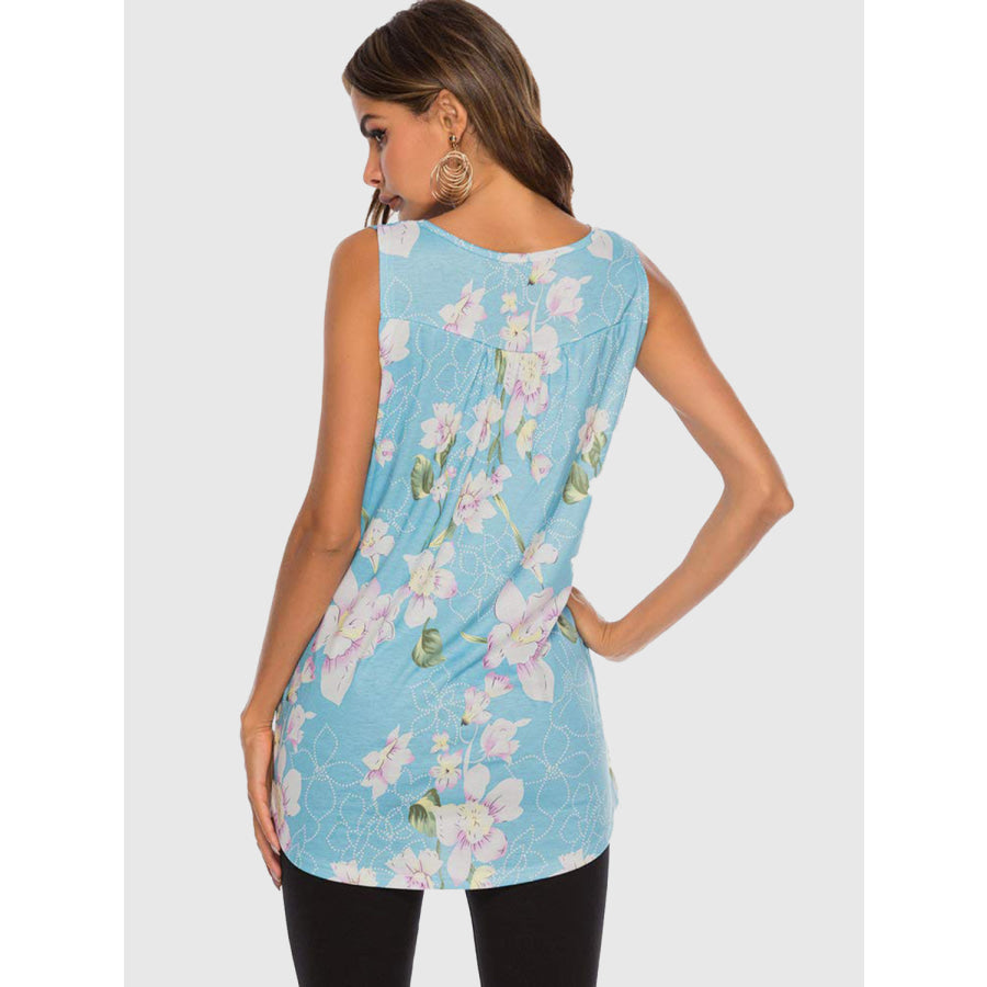 Flower Printed Round Neck Tank Apparel and Accessories