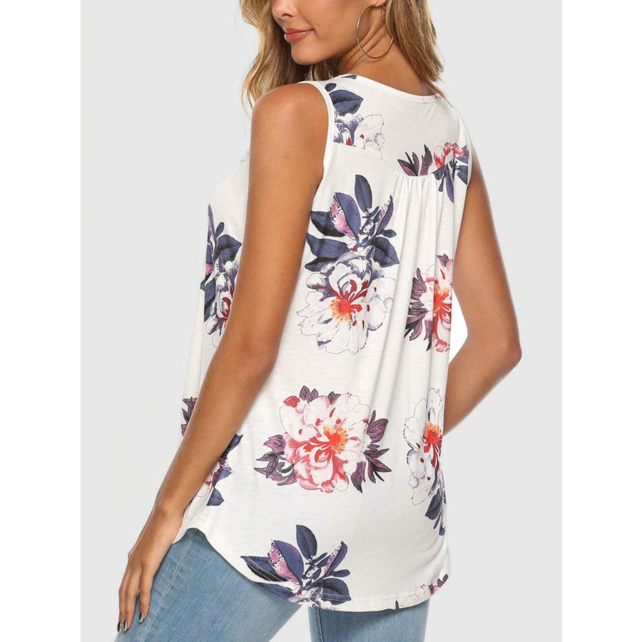 Flower Printed Round Neck Tank Apparel and Accessories