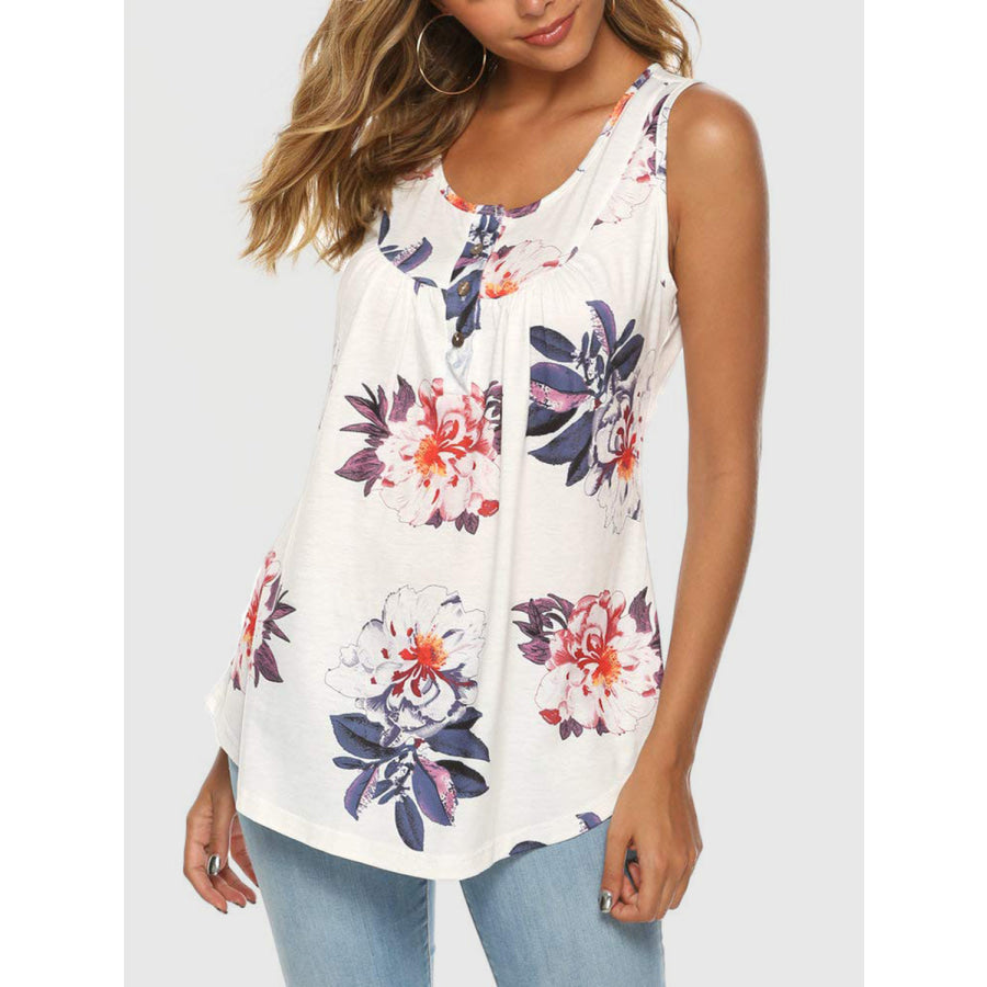 Flower Printed Round Neck Tank Apparel and Accessories