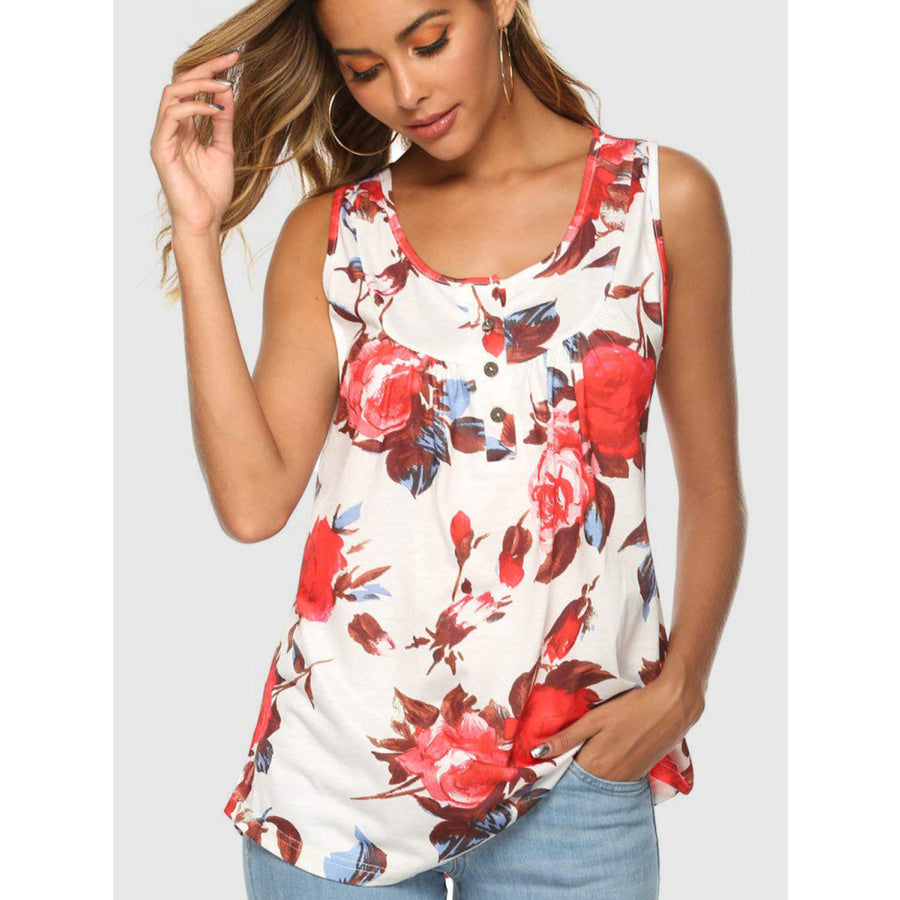 Flower Printed Round Neck Tank Apparel and Accessories