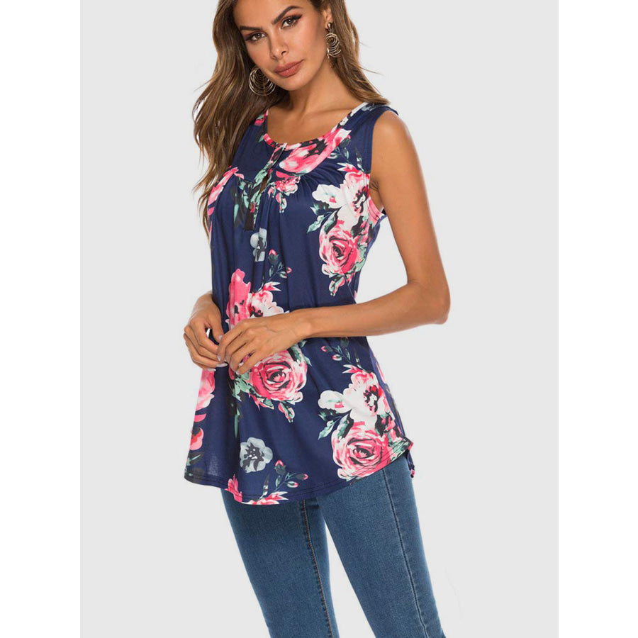 Flower Printed Round Neck Tank Apparel and Accessories