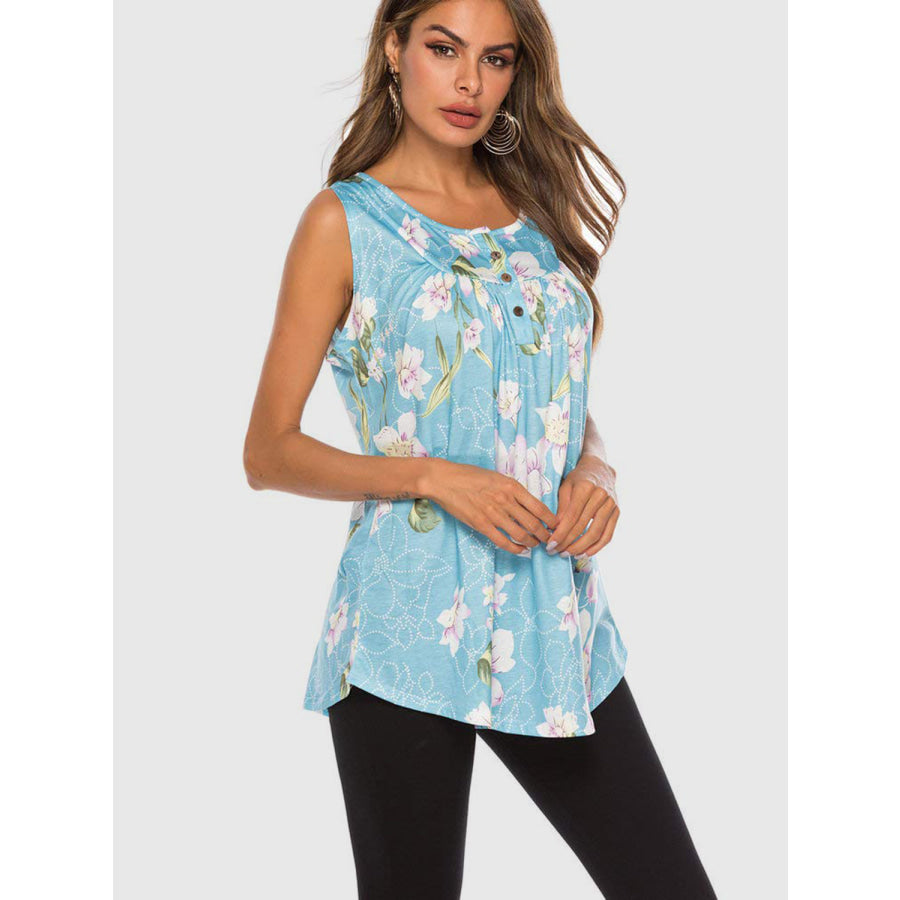 Flower Printed Round Neck Tank Apparel and Accessories