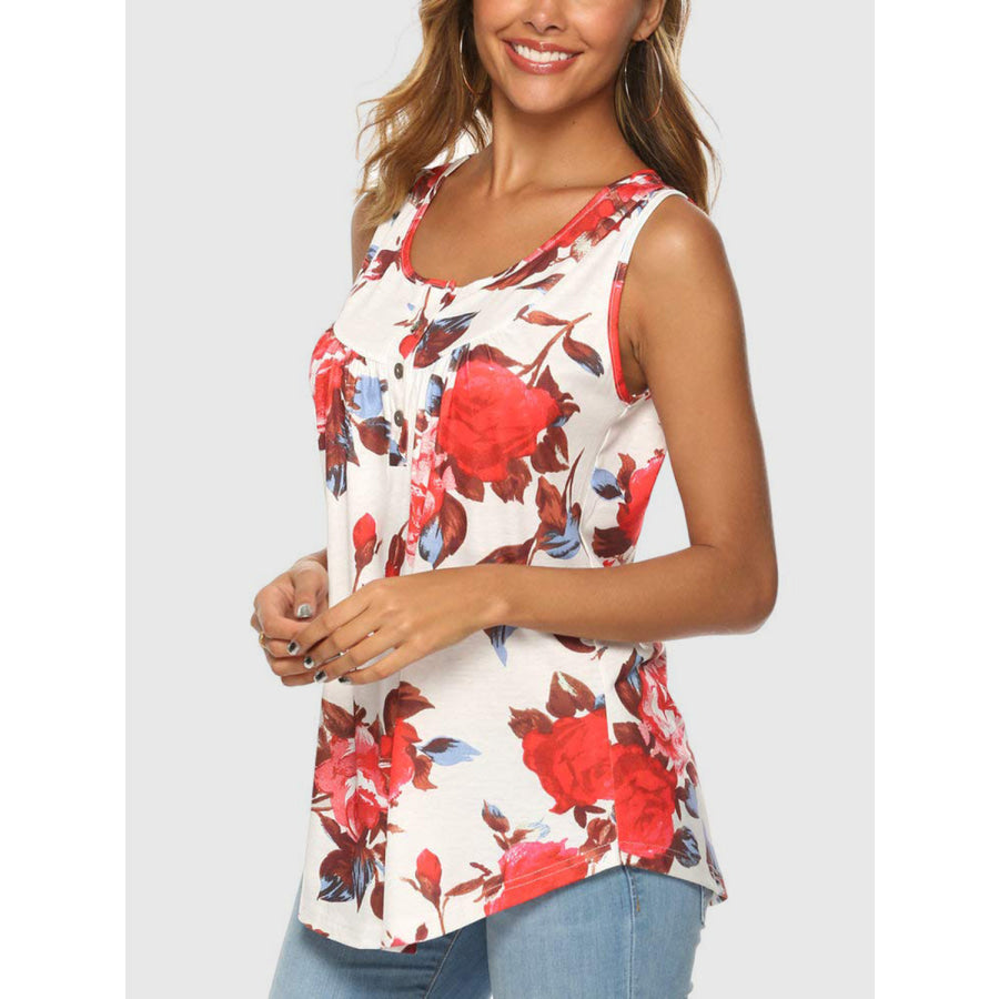 Flower Printed Round Neck Tank Apparel and Accessories