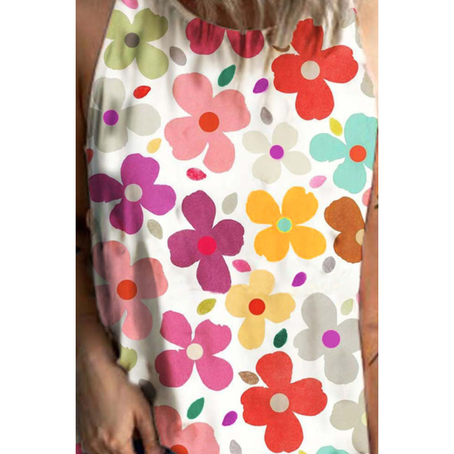 Flower Printed Round Neck Tank Apparel and Accessories