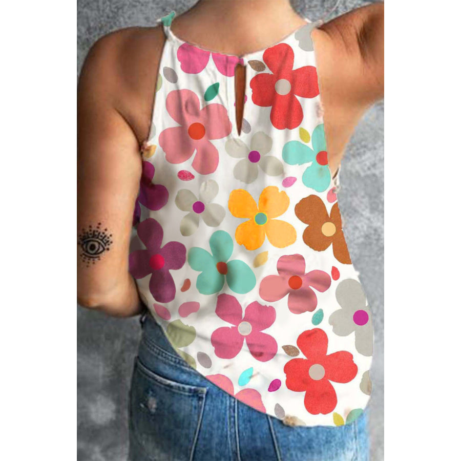 Flower Printed Round Neck Tank Apparel and Accessories