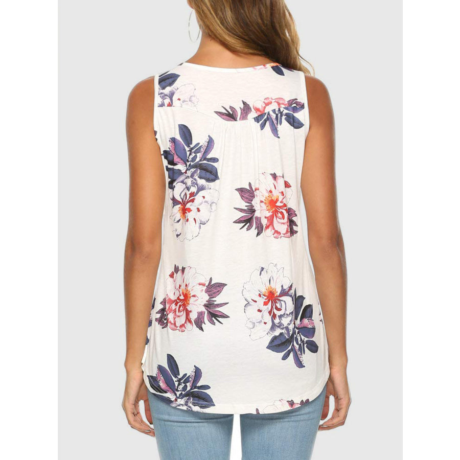 Flower Printed Round Neck Tank Apparel and Accessories