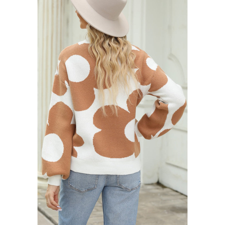 Flower Round Neck Dropped Shoulder Sweater Apparel and Accessories