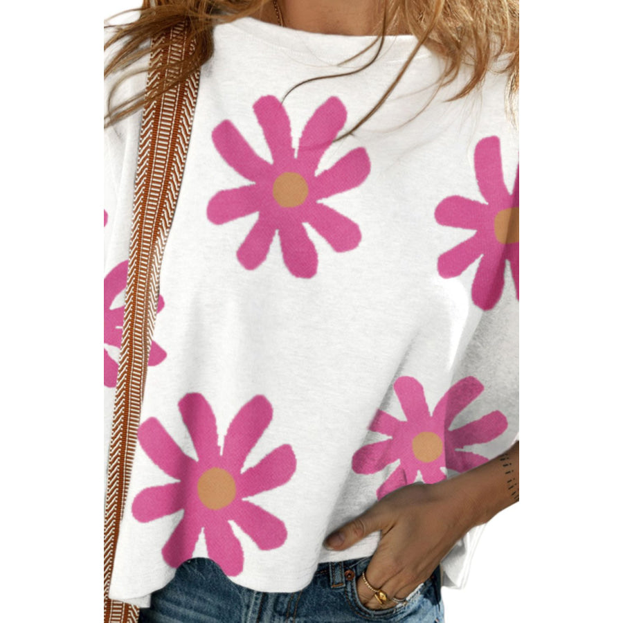 Flower Round Neck Half Sleeve T-Shirt Apparel and Accessories