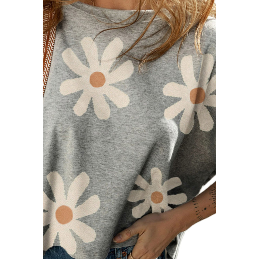 Flower Round Neck Half Sleeve T-Shirt Apparel and Accessories