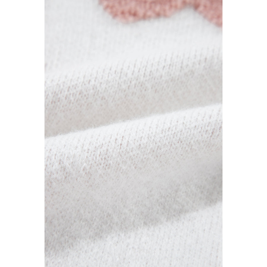 Flower Round Neck Long Sleeve Knit Top Apparel and Accessories