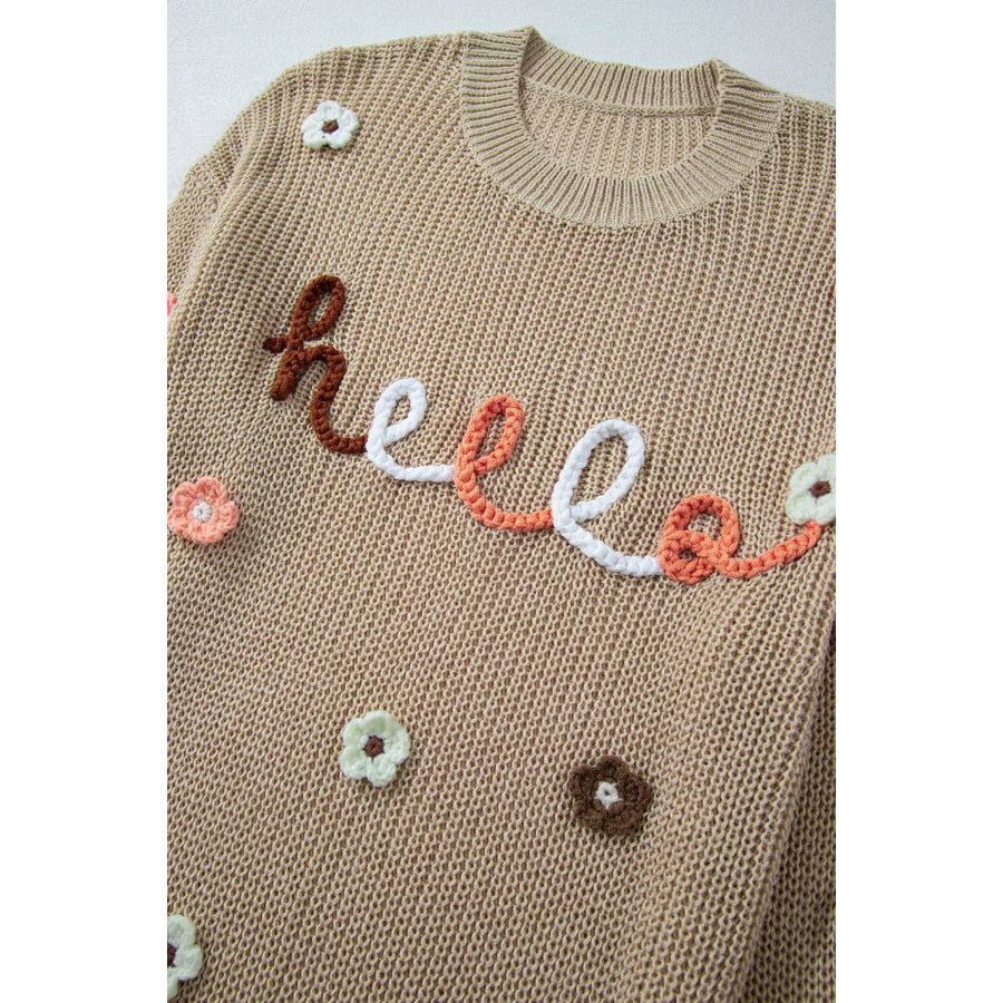 Flower Round Neck Long Sleeve Sweater Apparel and Accessories