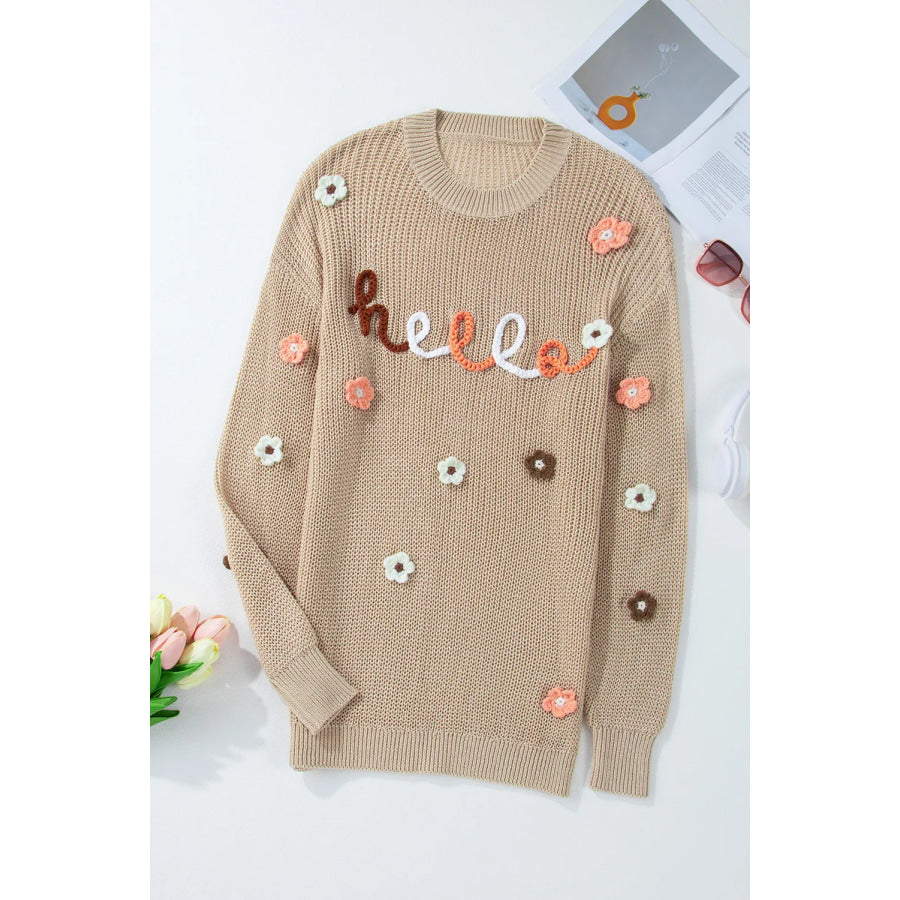 Flower Round Neck Long Sleeve Sweater Apparel and Accessories