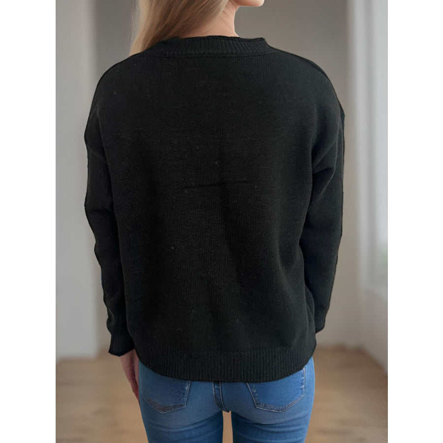 Flower Round Neck Long Sleeve Sweater Apparel and Accessories