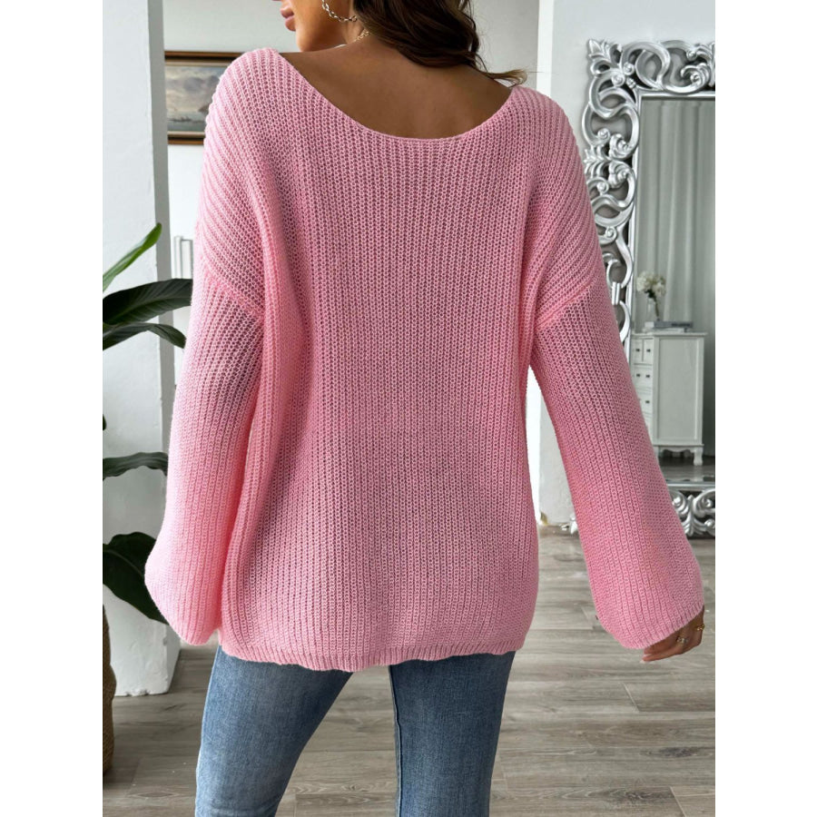 Flower Round Neck Long Sleeve Sweater Apparel and Accessories