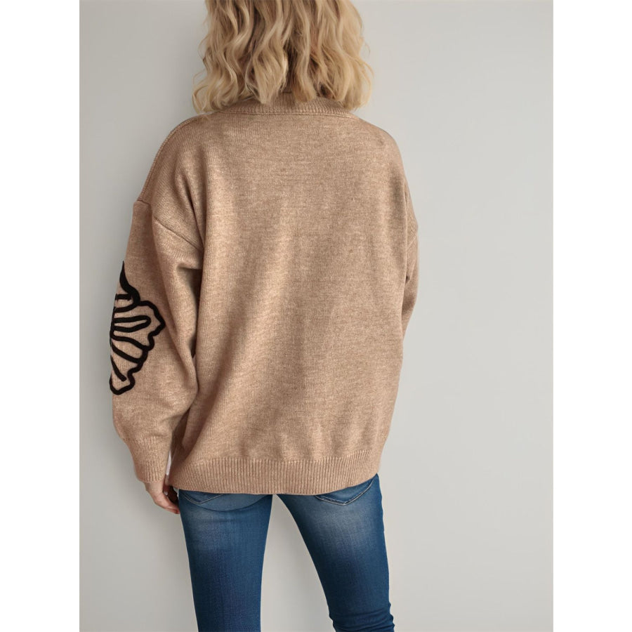 Flower Round Neck Long Sleeve Sweater Apparel and Accessories