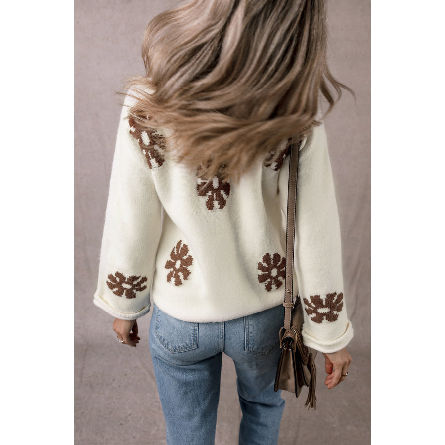 Flower Round Neck Long Sleeve Sweater Apparel and Accessories