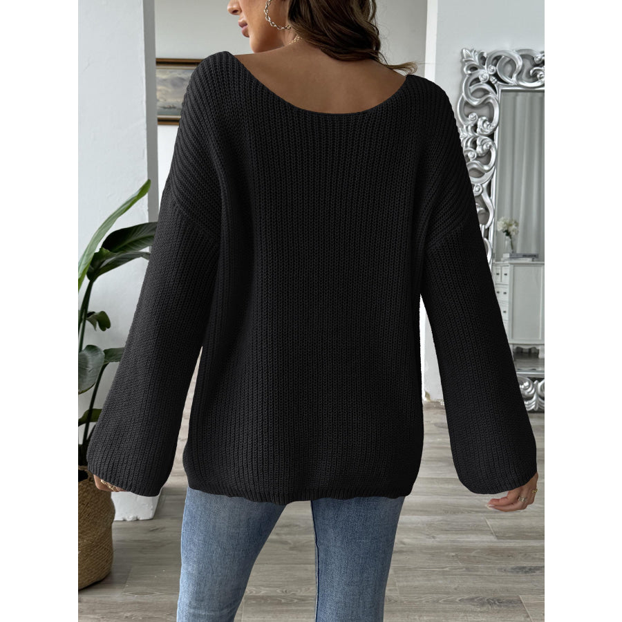 Flower Round Neck Long Sleeve Sweater Apparel and Accessories