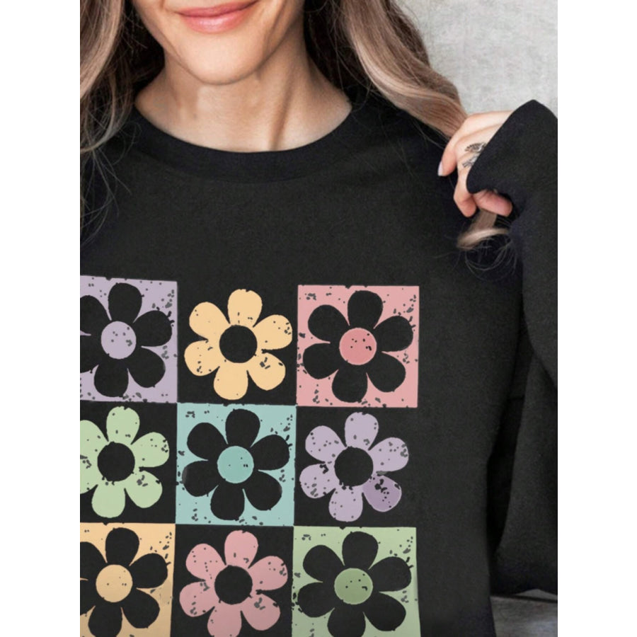 Flower Round Neck Long Sleeve Sweatshirt Apparel and Accessories