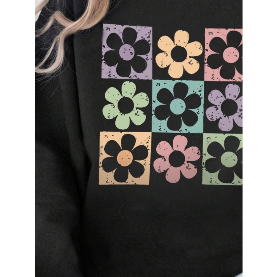 Flower Round Neck Long Sleeve Sweatshirt Apparel and Accessories