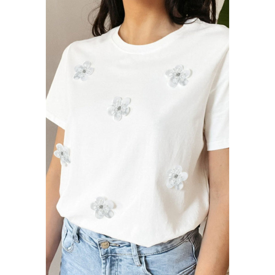 Flower Round Neck Short Sleeve T-Shirt Apparel and Accessories