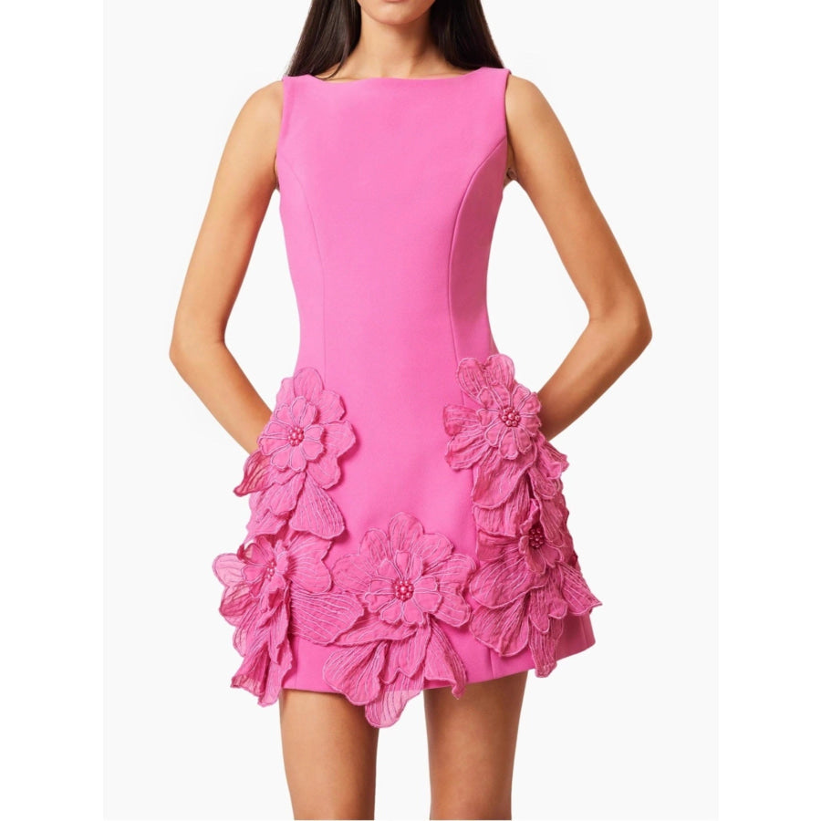 Flower Round Neck Sleeveless Dress Apparel and Accessories